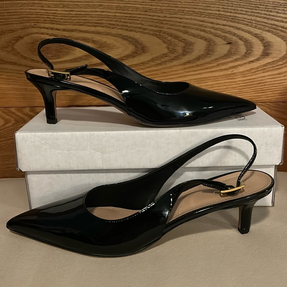 Franco Sarto Patent Leather Kitten Heel Sling Back Dress Shoes